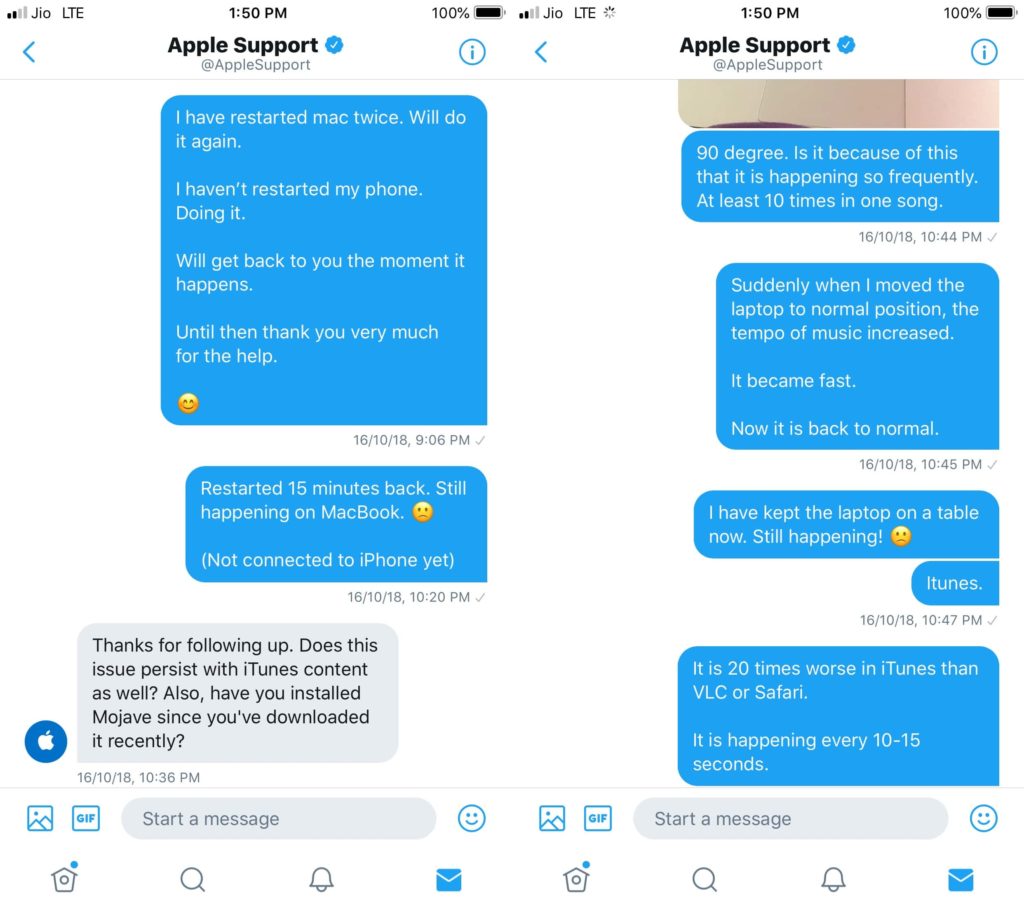 AirPods conversation with Apple Twitter Support