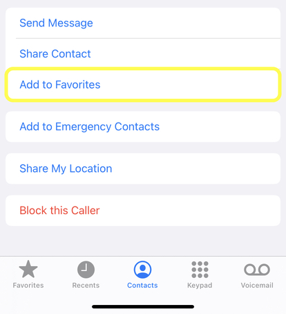 How to add a person as favorite contact on iPhone