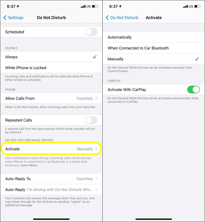 How to automatically activate Do Not Disturb while driving
