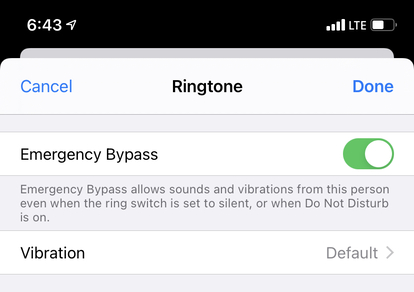 How to emergency bypass DND for individual contacts on iPhone