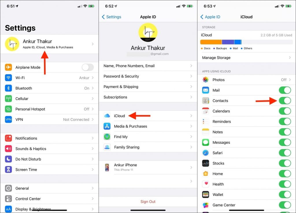 How to sync contacts from iPhone to iPad