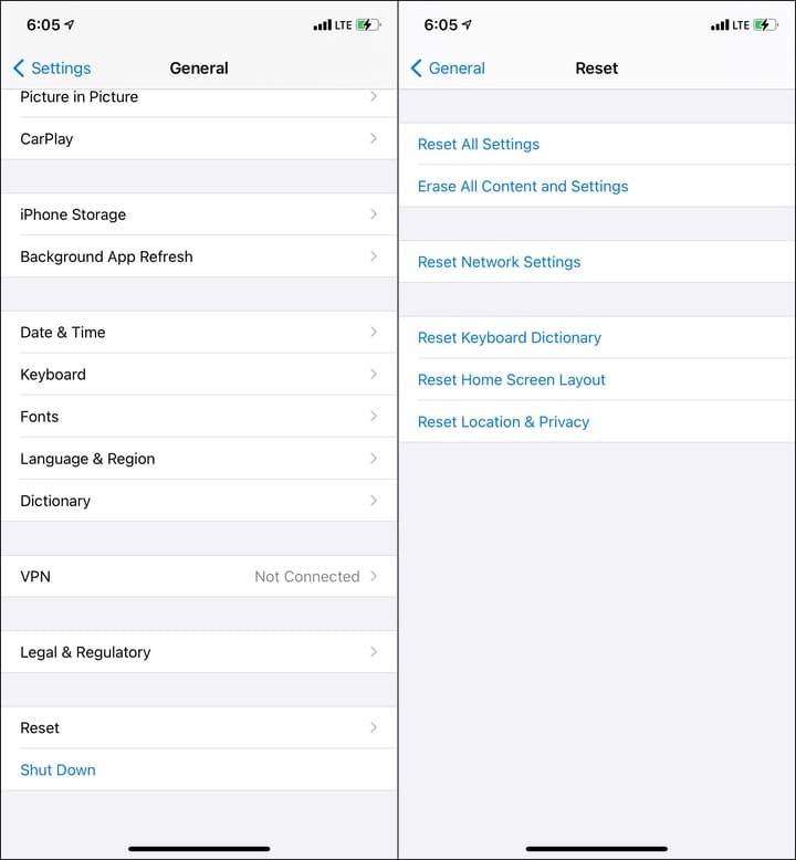 Reset all iPhone settings to fix Face ID problems