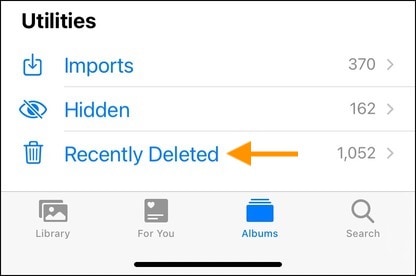 See Recently Deleted Folder in iPhone Photos app to recover images