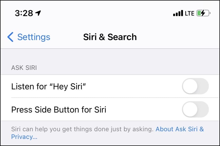 Switch off Listen for Hey Siri on iPhone
