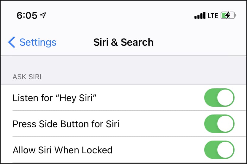 Switch on Listen for Hey Siri on iPhone