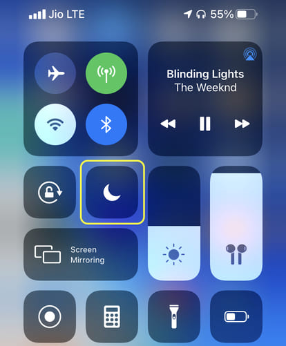 Turn on DND from iPhone Control Center